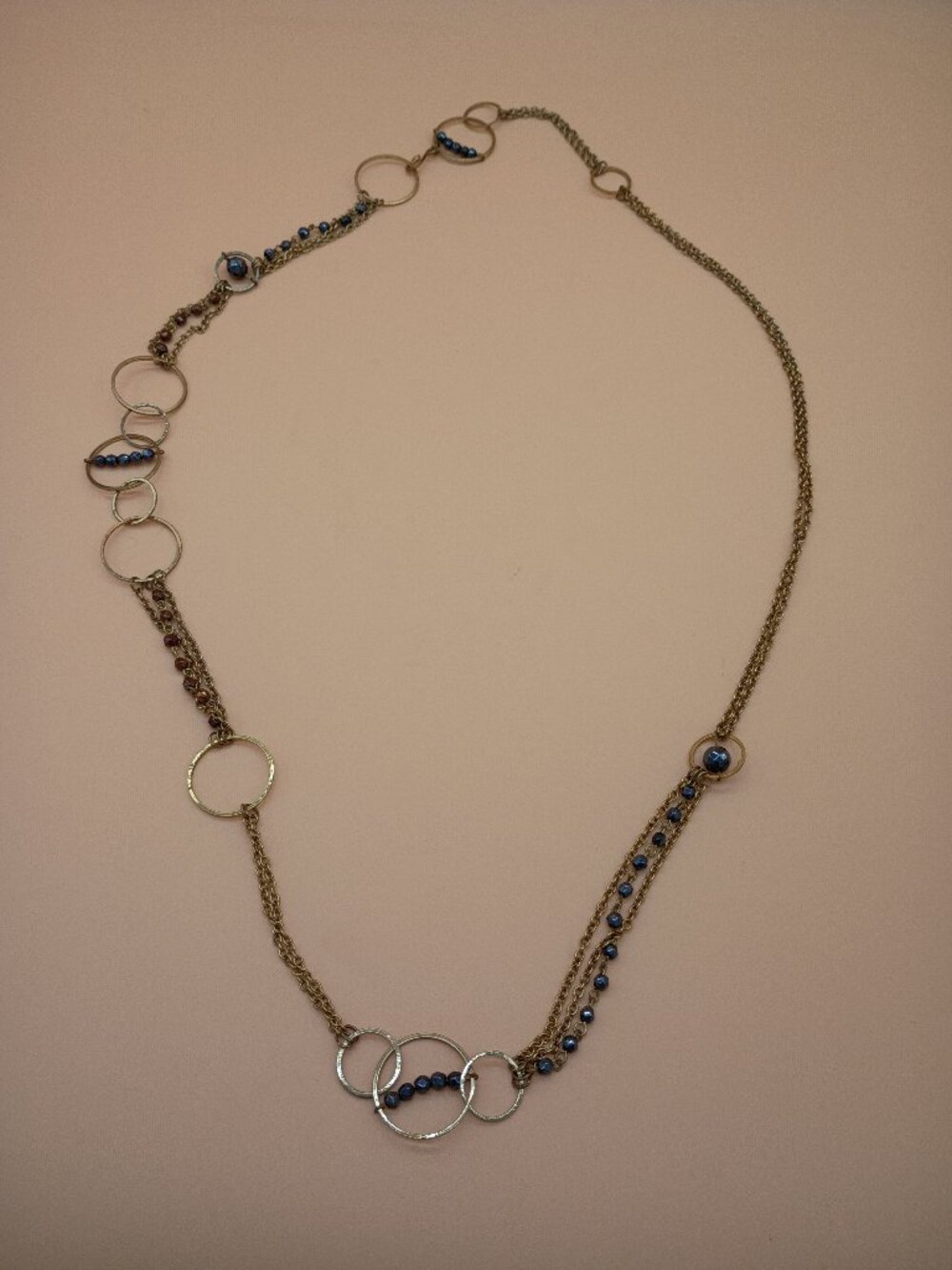 Funky Metal and Beaded Statement Necklace Long Asymmetrical Y2K